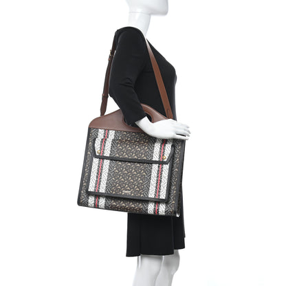 Burberry E-Canvas Monogram Stripe Medium Pocket Bag Bridle Brown 2 of 11