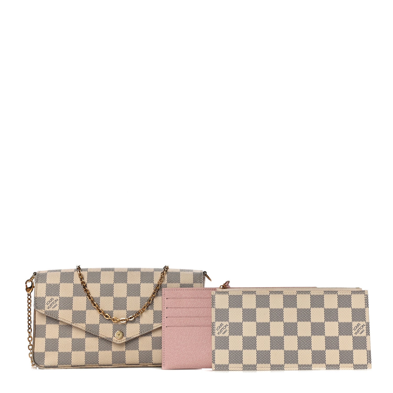 Louis Vuitton Damier Azur Pochette Felicie Chain Wallet Rose Ballerine 1 of 18