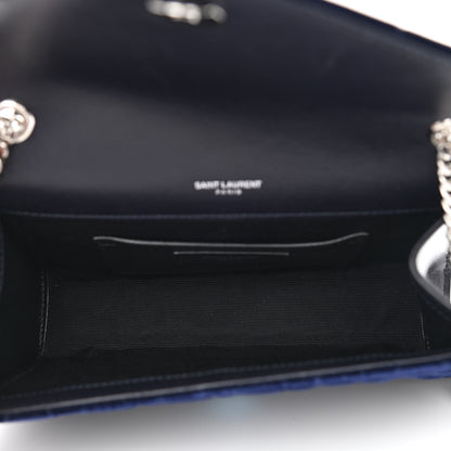 Saint Laurent Velvet Matelasse Triquilt Small Monogram Satchel Navy 5 of 10