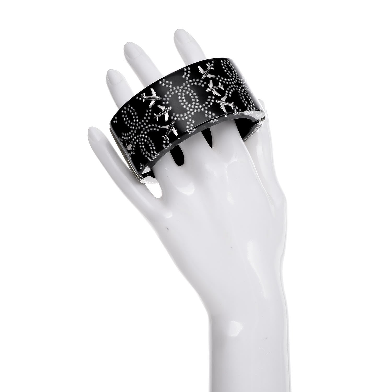 Chanel Resin Pearl Airplane Cuff Bangle Bracelet Black 6 of 8