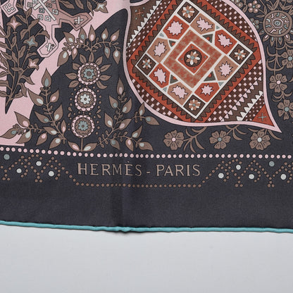 Hermes Silk L'Arbre De Vie Scarf 90 Reglisse Vieux Rose Turquoise 3 of 6