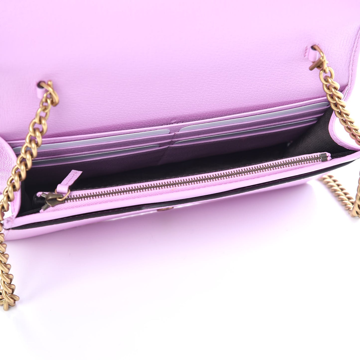 Calfskin Marquise Crystals Mini GG Chain Wallet Malva
