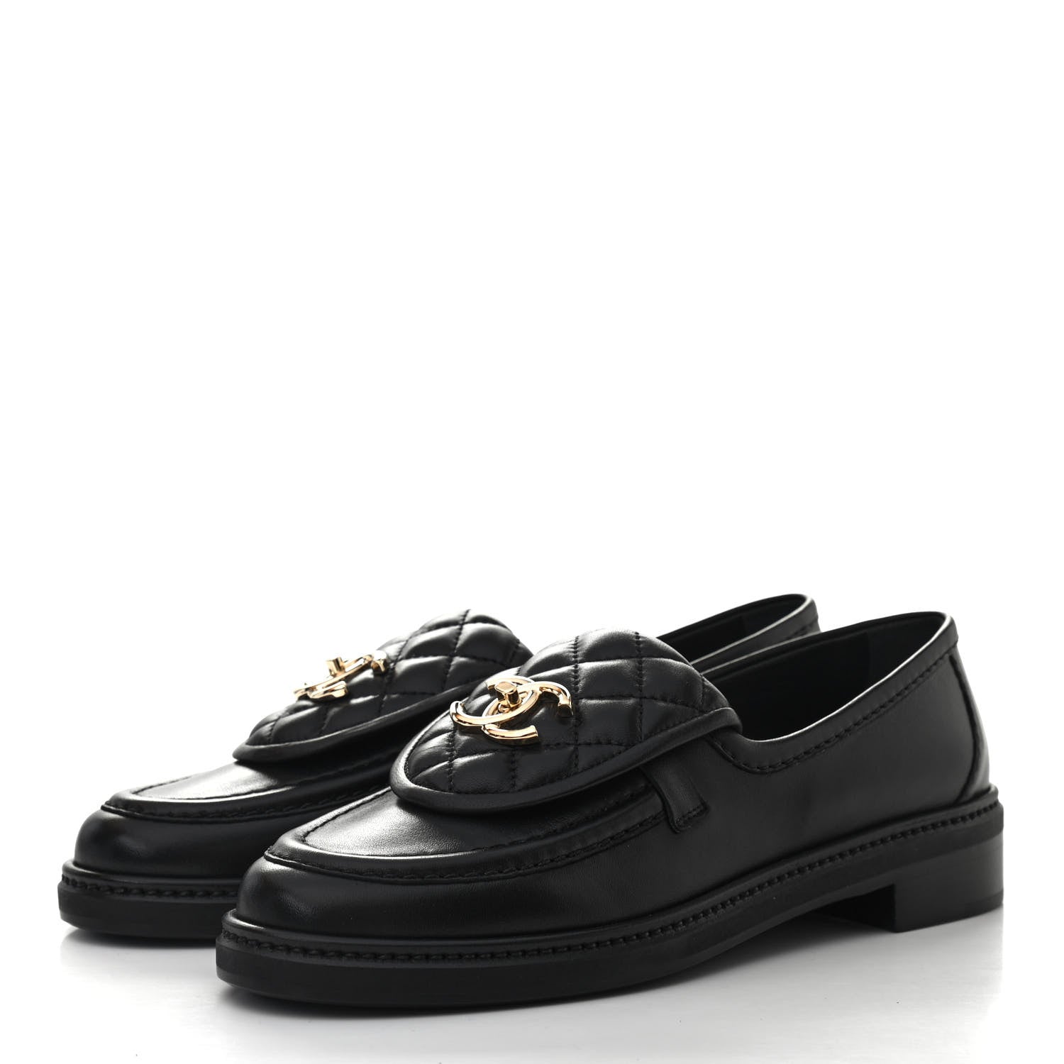 Chanel Lambskin Quilted CC Turnlock Loafers 38 Black 3 of 8