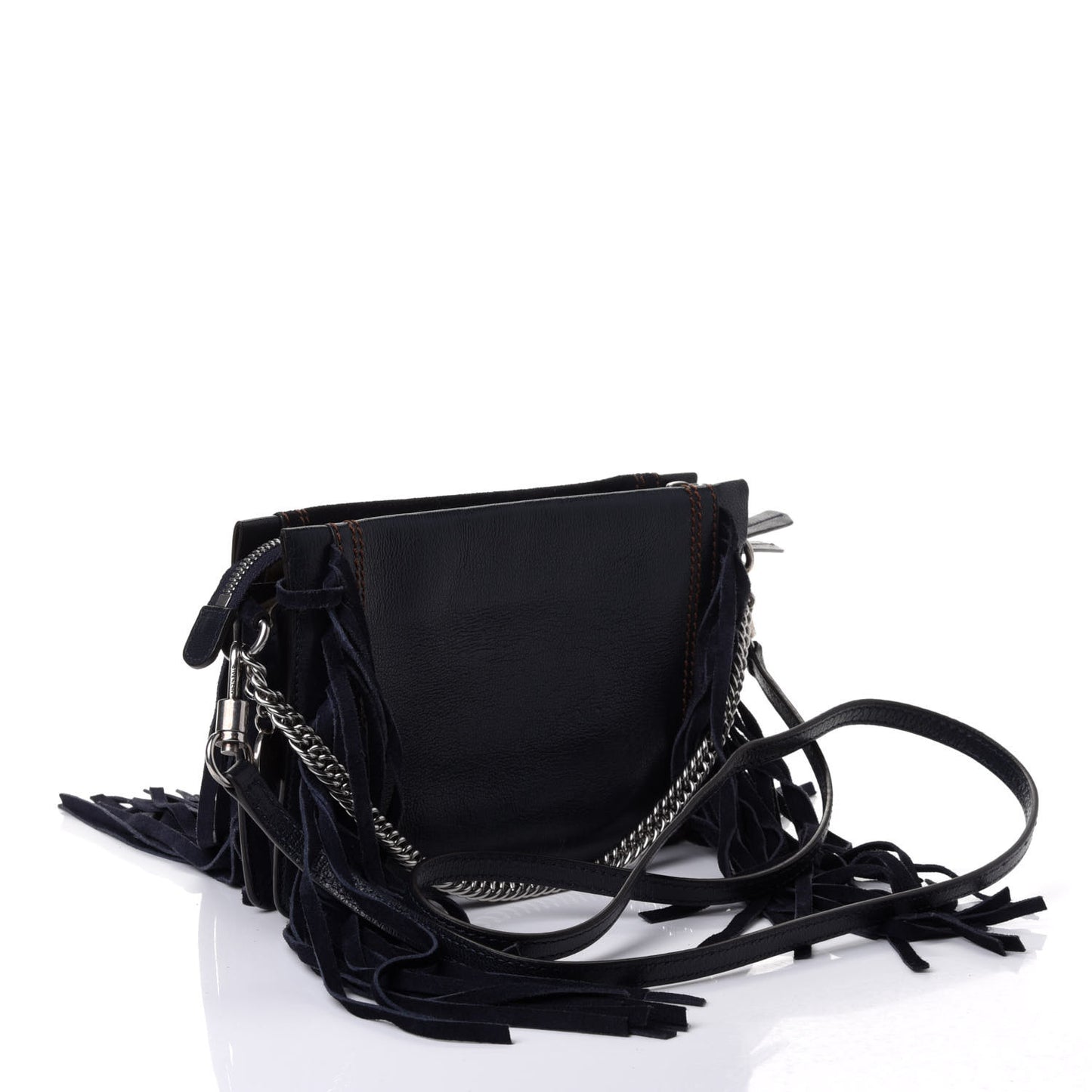 Calfskin Suede Fringe Cross 3 Crossbody Bag Dark Blue