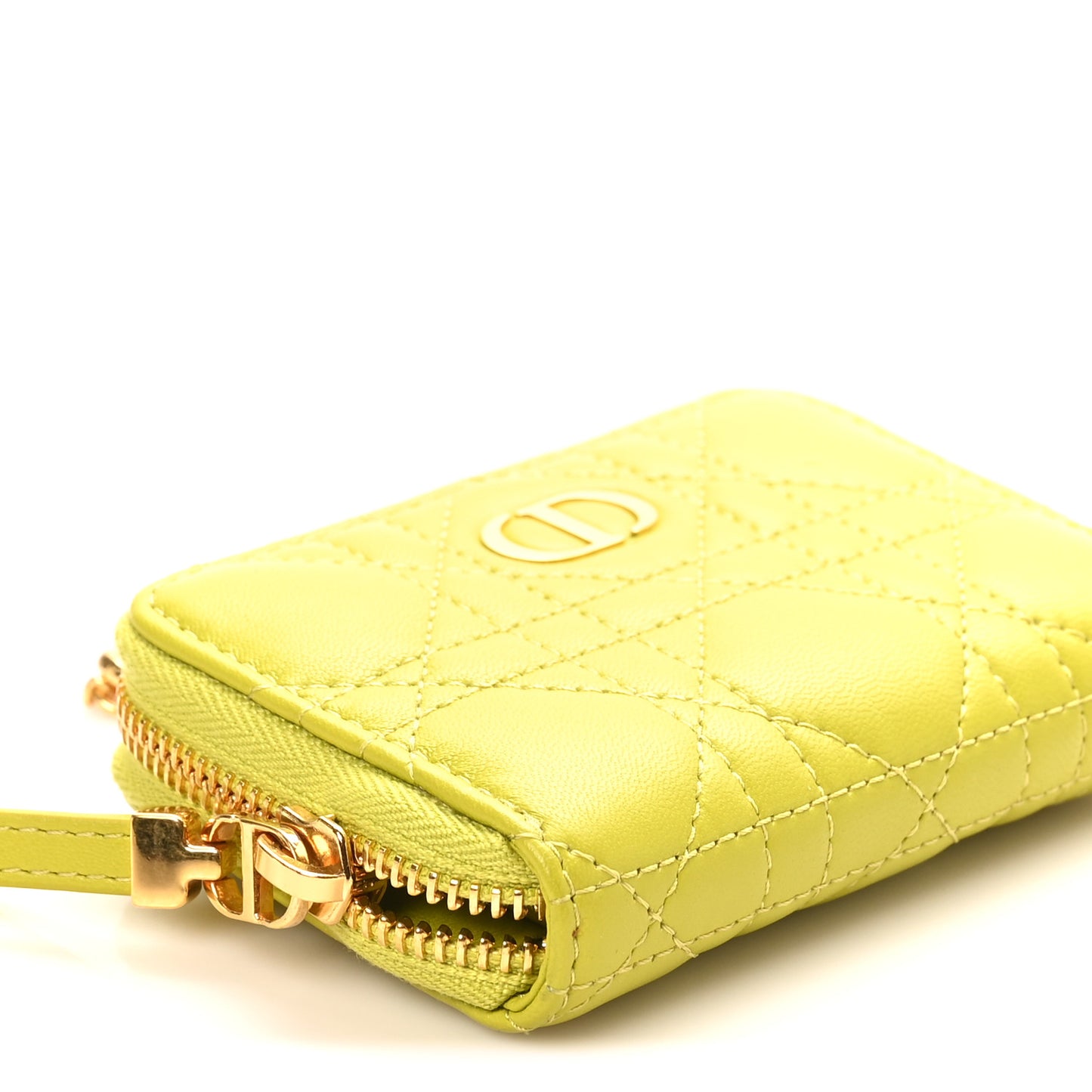 Lambskin Cannage Mini Caro Zipped Pouch on Chain Lime