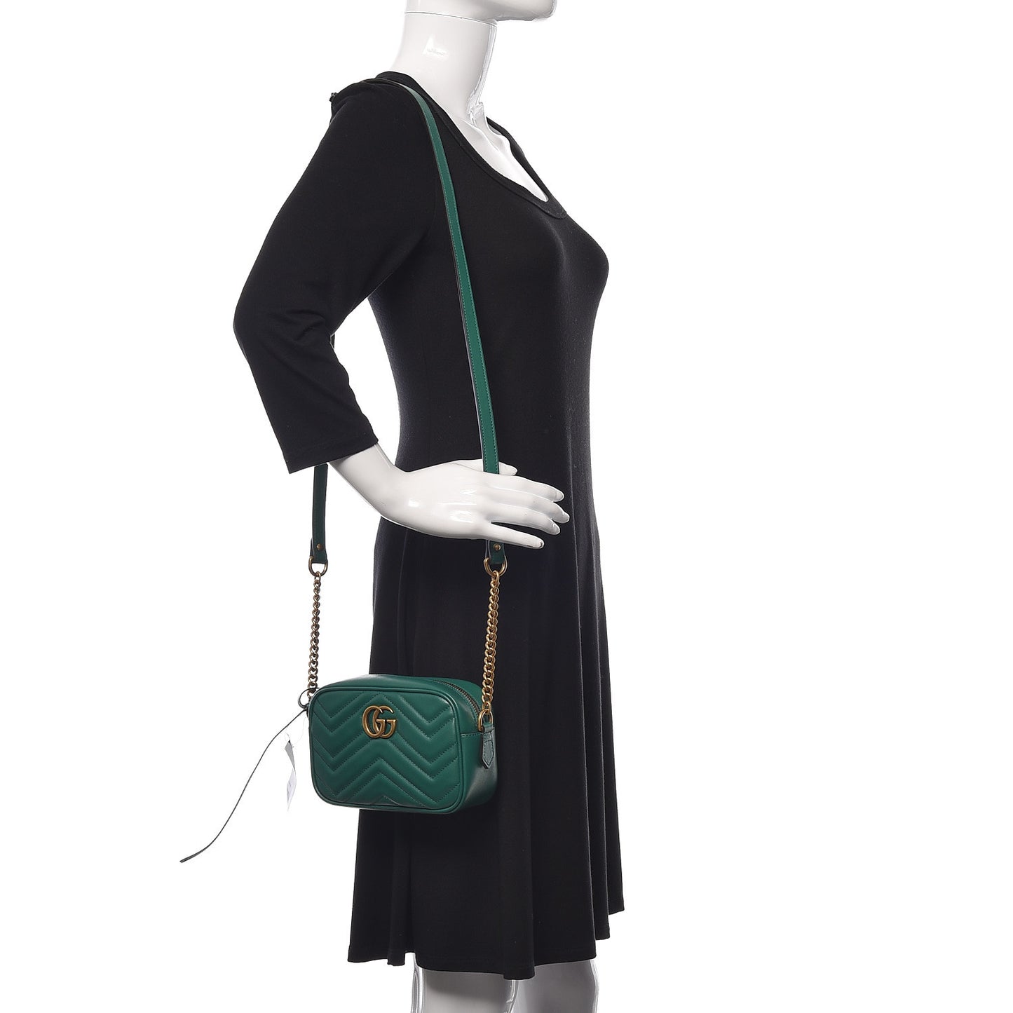 Calfskin Matelasse Mini GG Marmont Chain Shoulder Bag Emerald Green