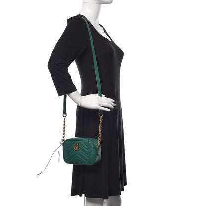 Gucci Calfskin Matelasse Mini GG Marmont Chain Shoulder Bag Emerald Green 2 of 10