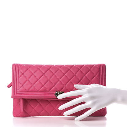 Chanel Lambskin Quilted Beauty CC Boy Clutch Fuchsia 2 of 8