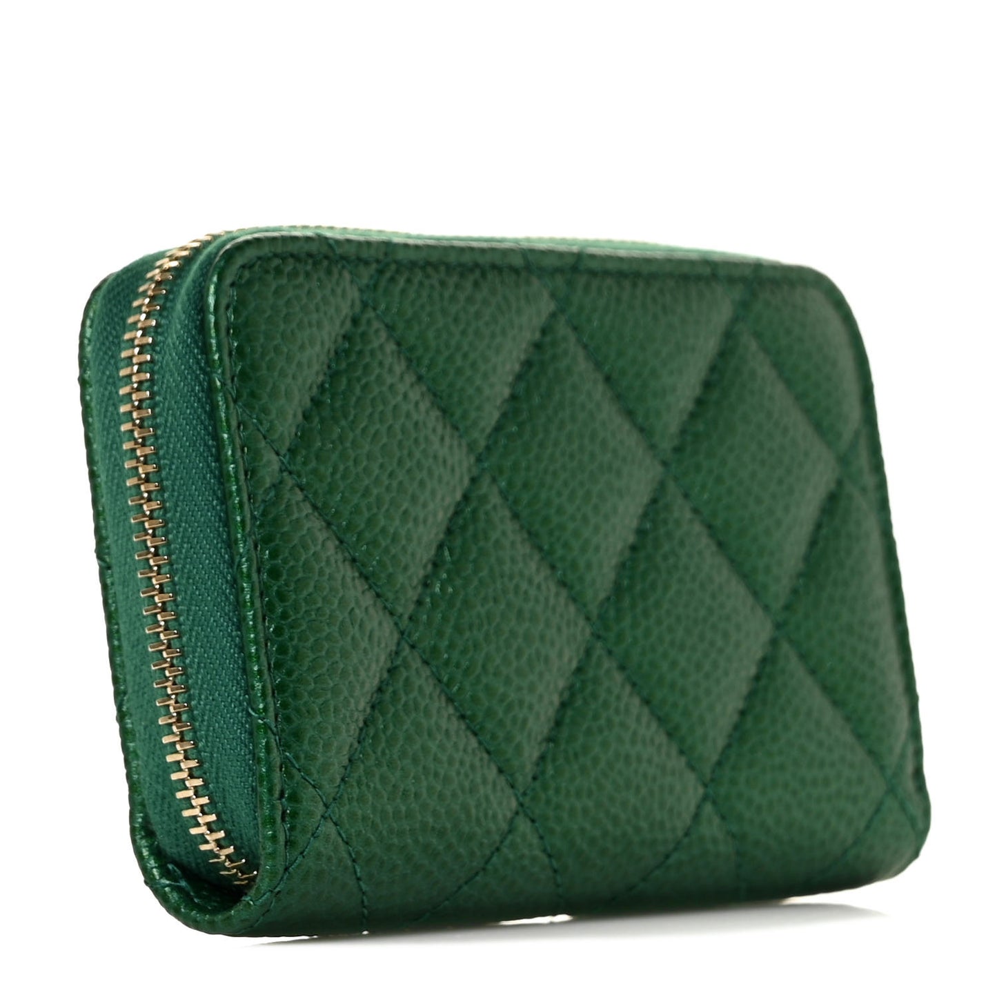 Metallic Caviar Quilted Zip Coin Purse Green