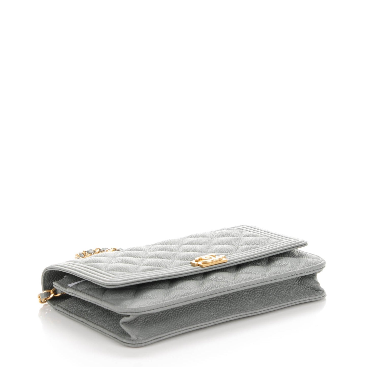 Caviar Quilted Boy Wallet On Chain WOC Grey
