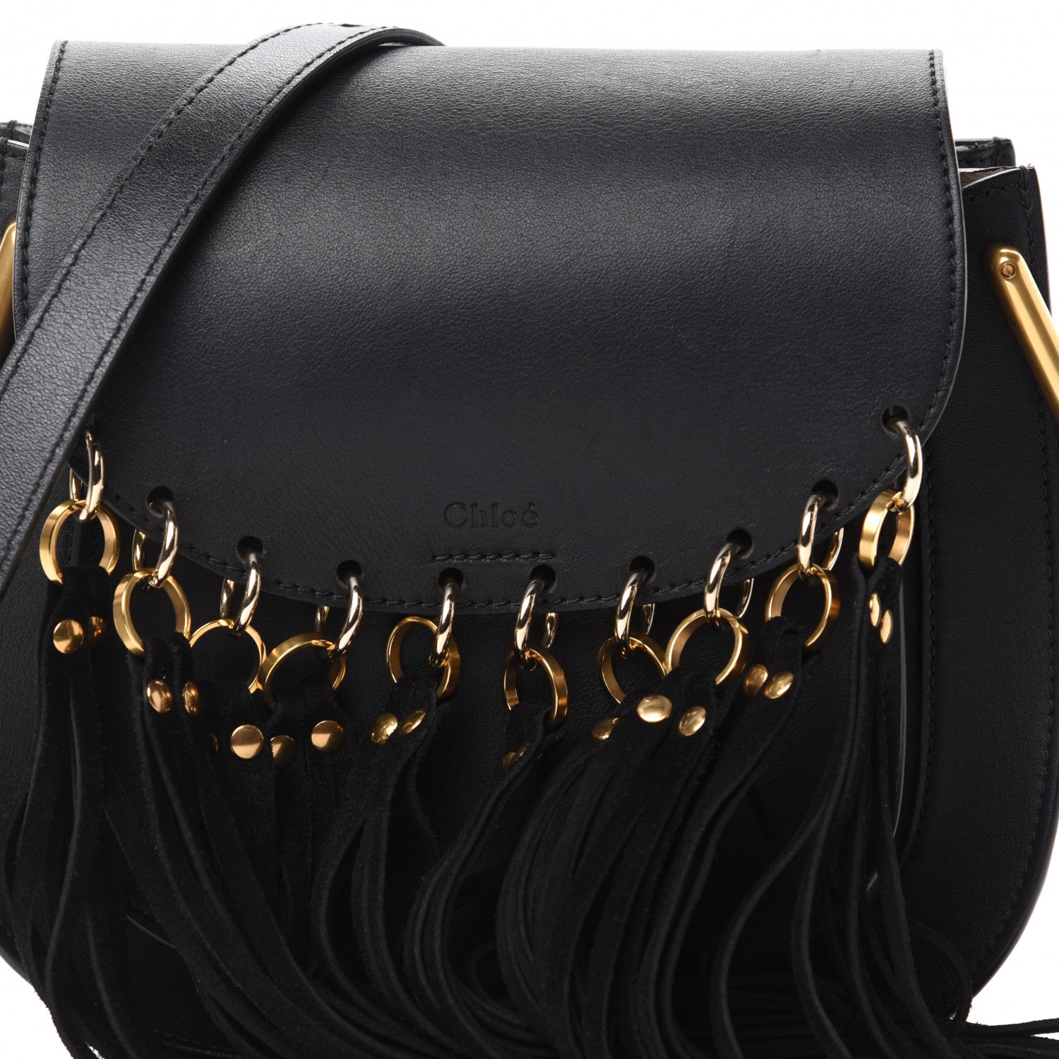 Chloe Calfskin Small Hudson Fringe Shoulder Bag Black 12 of 12