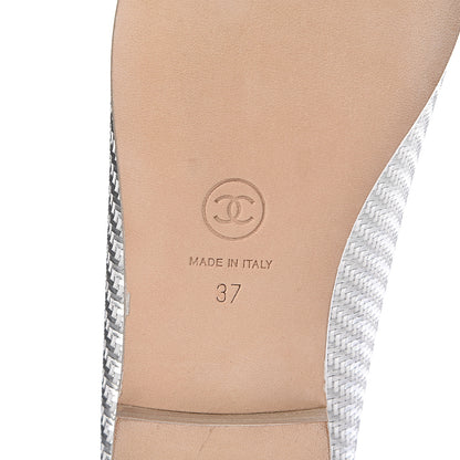 Chanel Metallic PVC Grosgrain Cap Toe Ballerina Flats 37 Silver Black 7 of 11