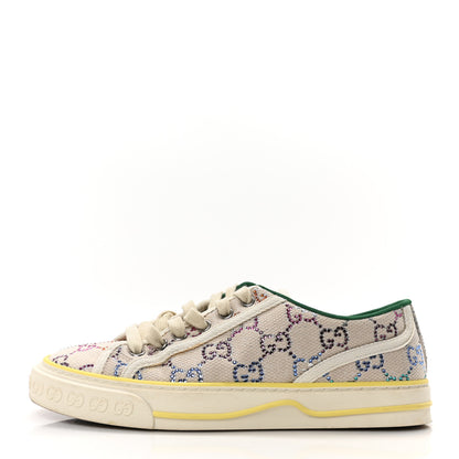 Gucci Canvas Lame Crystal GG Monogram Womens 1977 Tennis Sneakers 37.5 Gardenia Silver Mystic White 1 of 8