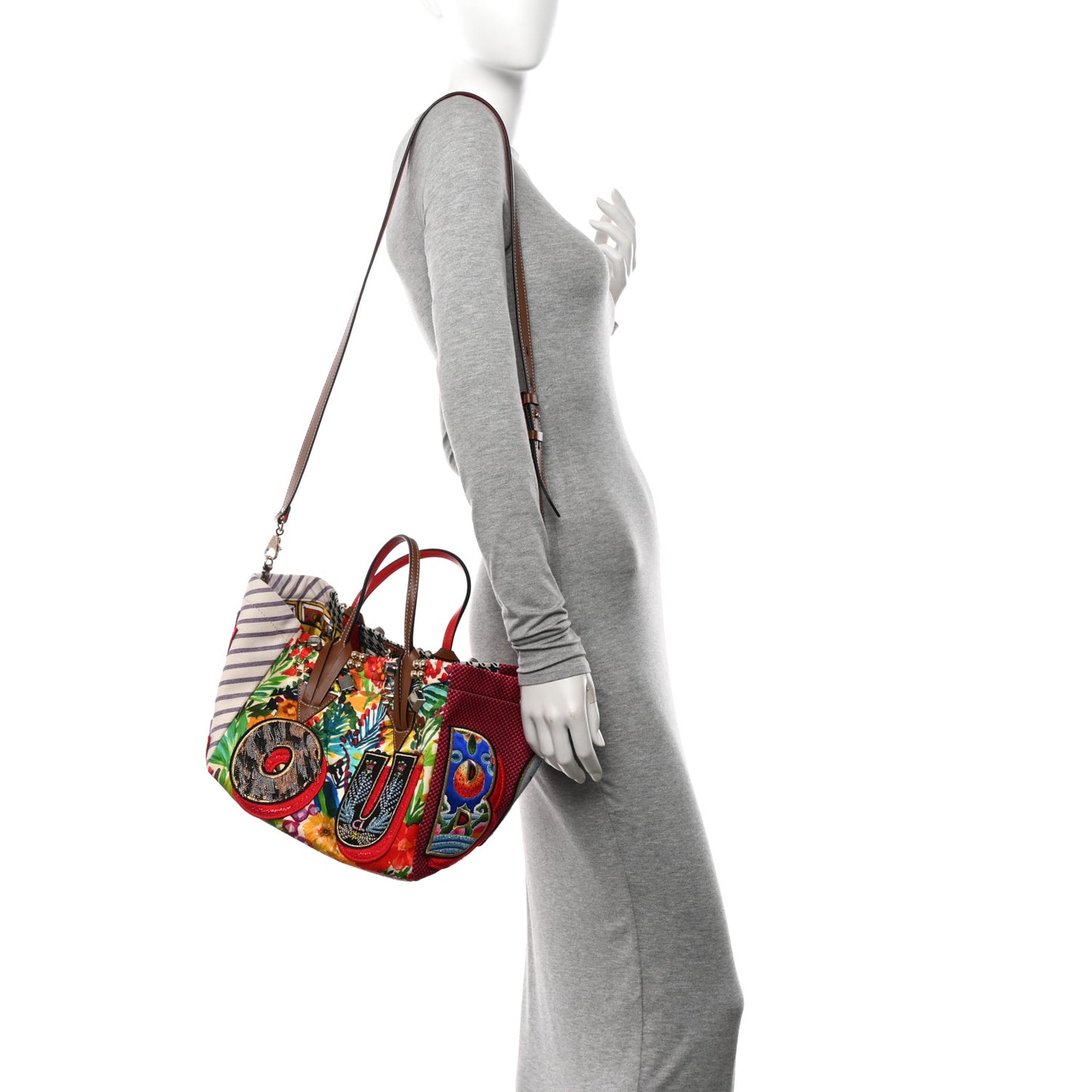 Canvas Embroidered Calfskin Caracaba Tote Multicolor