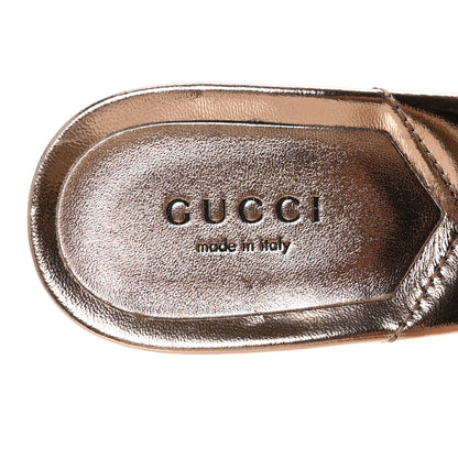 Gucci Metallic Nappa Crystal Double G Mules 37 Rame 7 of 9