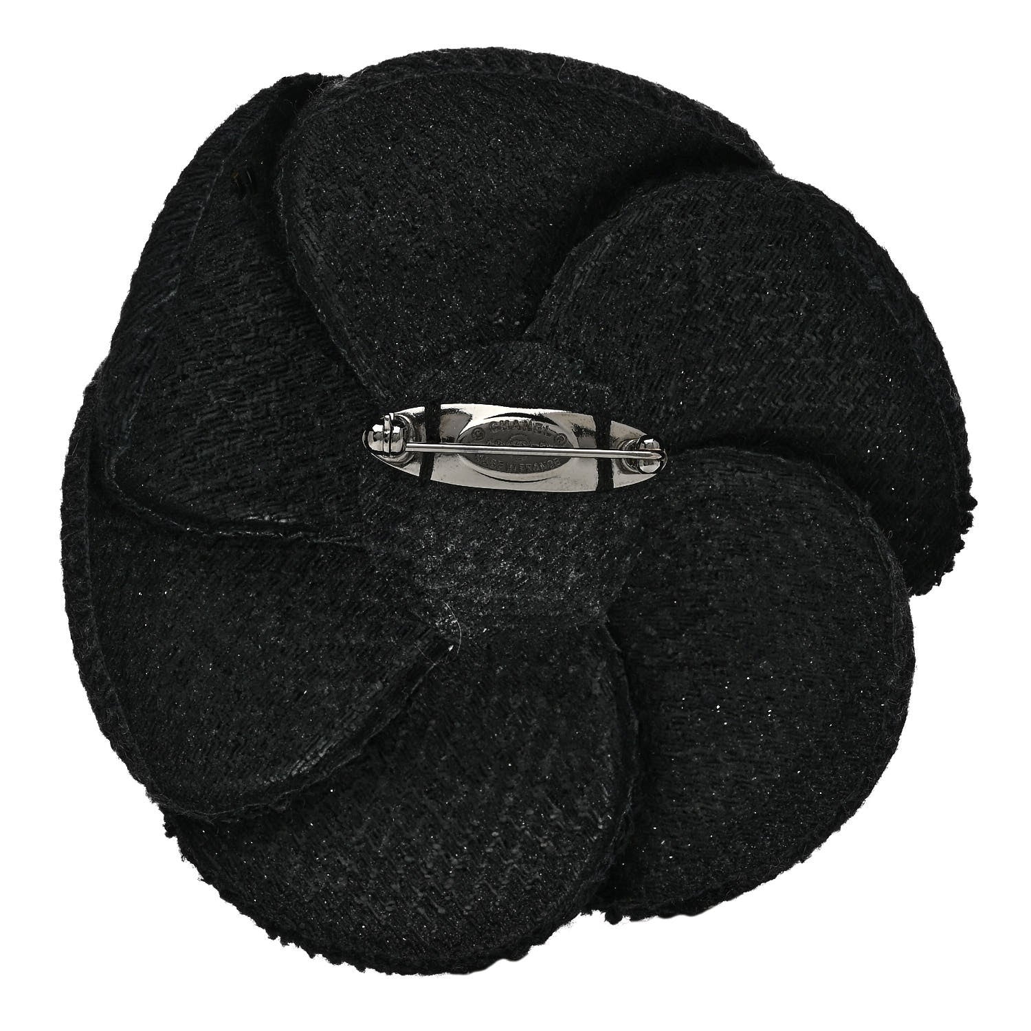 Chanel Fabric Camellia Brooch Navy Blue Black 3 of 4