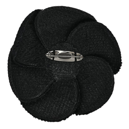 Chanel Fabric Camellia Brooch Navy Blue Black 3 of 4