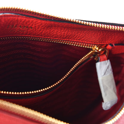 Prada Vitello Phenix Zippered Messenger Hobo Rosso 4 of 9