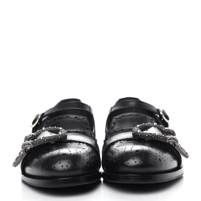Gucci Calfskin Bee Embroidered Mens Queercore Brogue Wingtip Monk Strap Loafers 8 Black 2 of 12