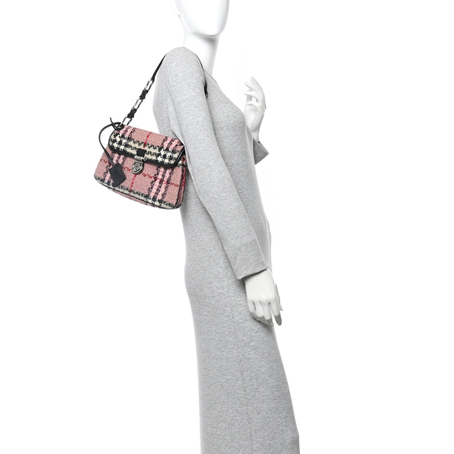 Burberry Tweed Check Shoulder Bag Pink 2 of 15