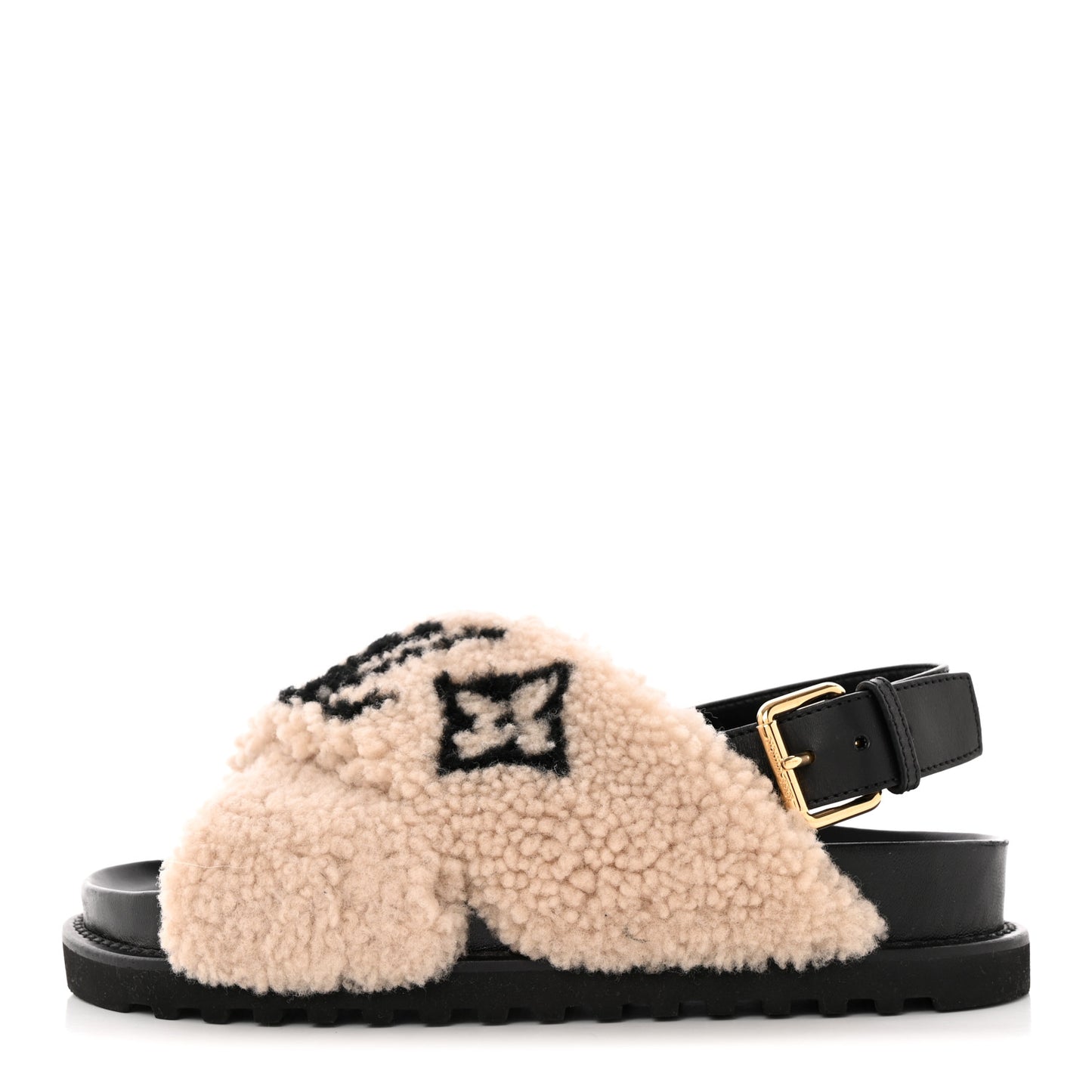 Shearling Calfskin Paseo Flat Comfort Sandal 38 Beige