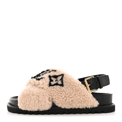 Louis Vuitton Shearling Calfskin Paseo Flat Comfort Sandal 38 Beige 1 of 8