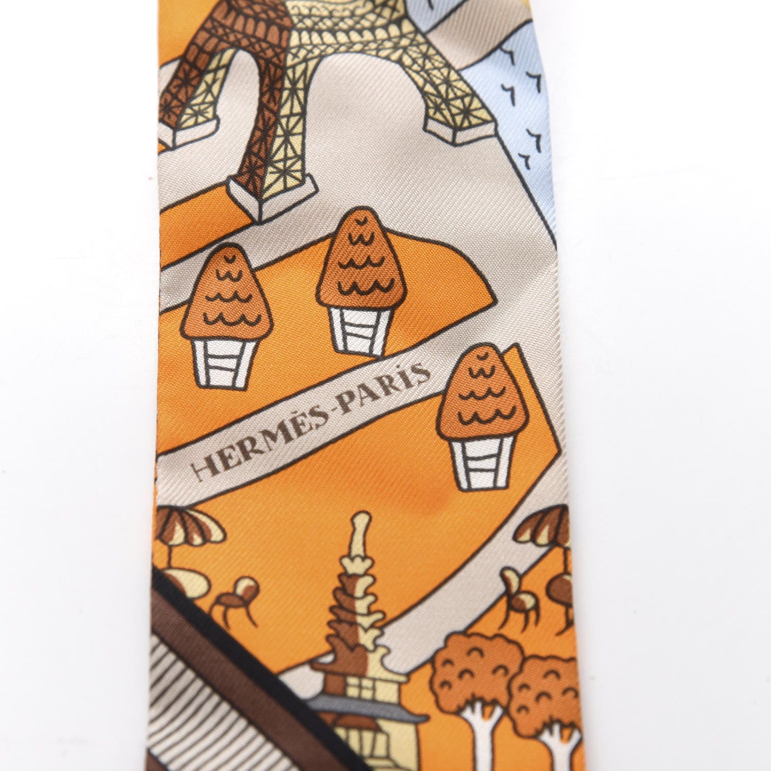 Hermes Silk Les Nouveaux Amoureux de Paris Twilly Orange Ciel Beige 4 of 4