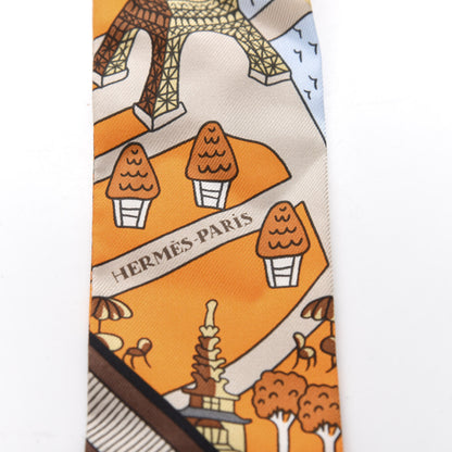 Hermes Silk Les Nouveaux Amoureux de Paris Twilly Orange Ciel Beige 4 of 4