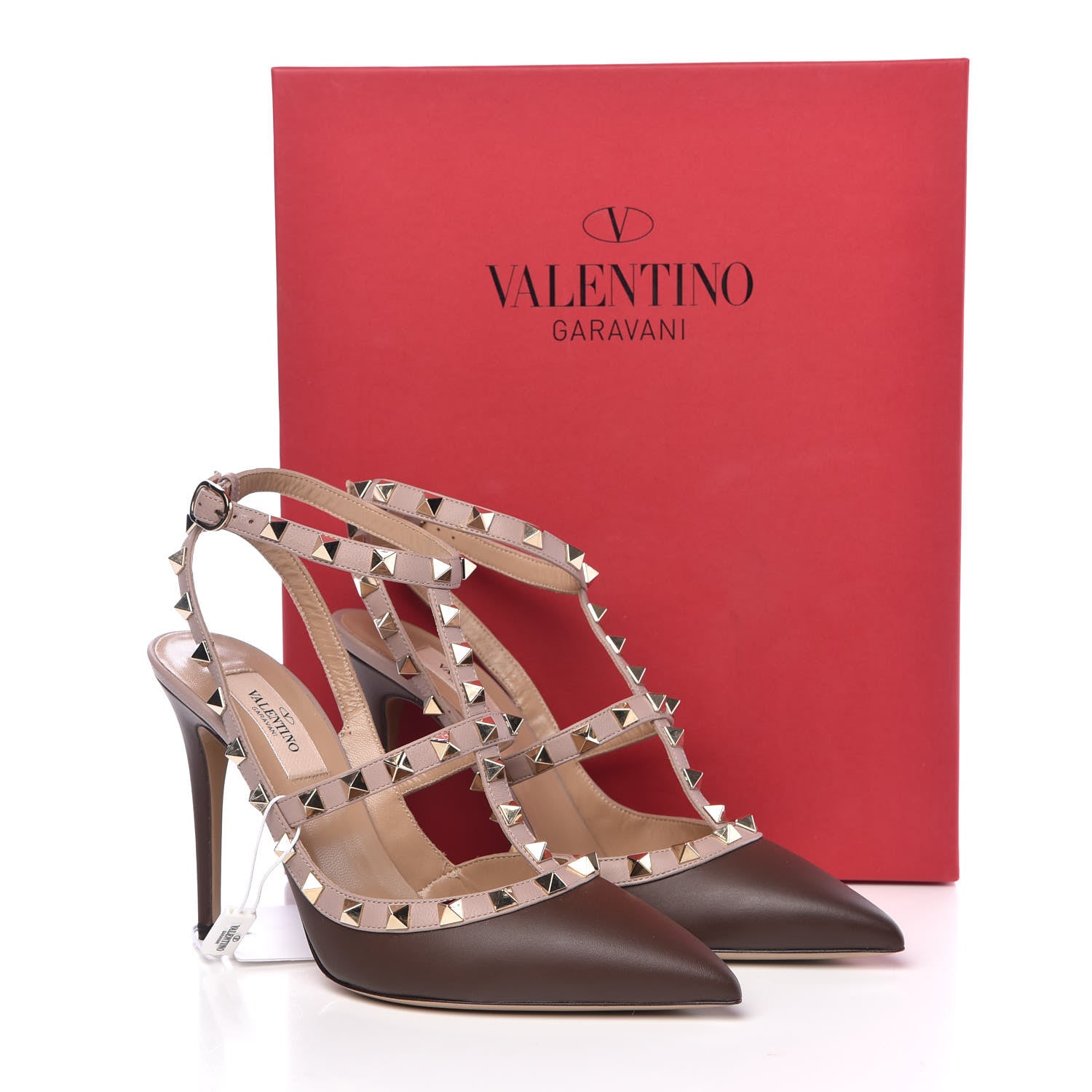 Valentino Garavani Nappa Rockstud Ankle Strap Pumps 37 Cacao Poudre 9 of 9