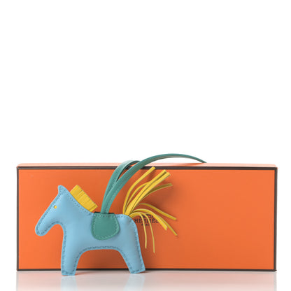 Hermes Milo Lambskin Grigri Rodeo Horse Bag Charm PM Bleu Celeste Lime Malachite 5 of 5