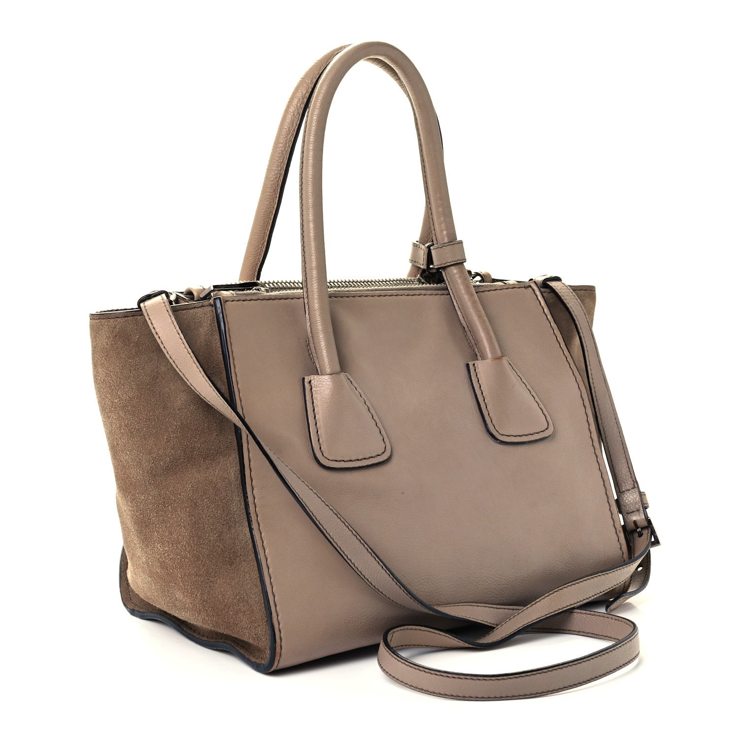 Prada Glace Calf Suede Twin Pocket Tote Pomice 3 of 10