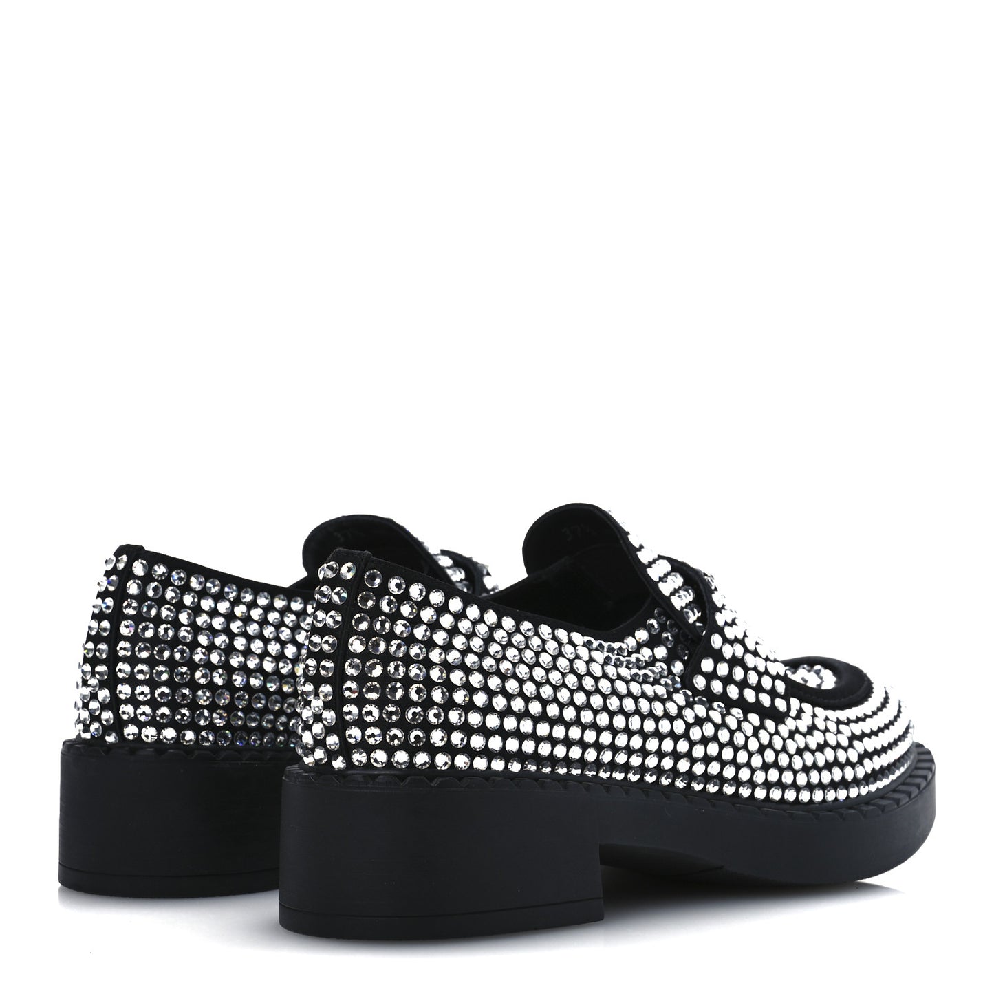 Satin Crystal Metal Triangle Logo 50mm Loafers 37.5 Cristal