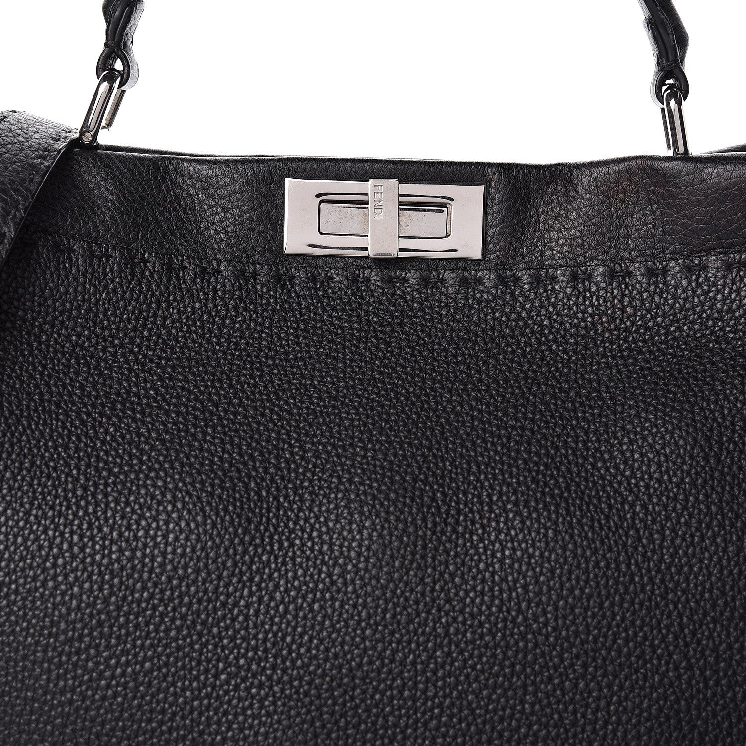 Fendi Cuoio Romano Selleria Bi-Color Large Peekaboo Iconic Satchel Black Mou 9 of 15