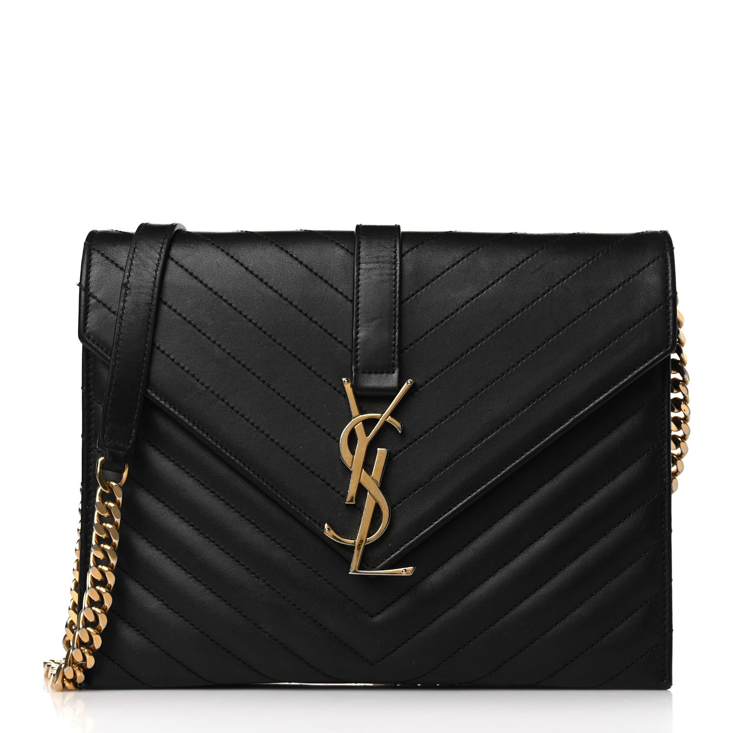 Calfskin Matelasse Chevron Medium Monogram Satchel Black