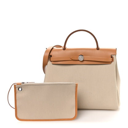 Hermes Military Toile Vache Hunter Herbag Zip Retourne 31 PM Beton Naturel 3 of 12