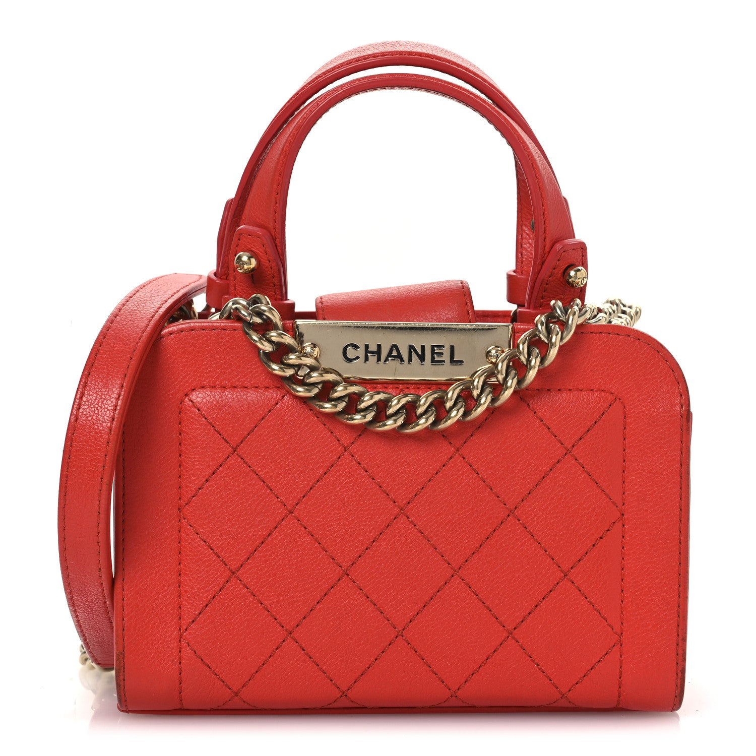 Chanel Grained Calfskin Stitched Mini Label Click Shopper Tote Red 1 of 14