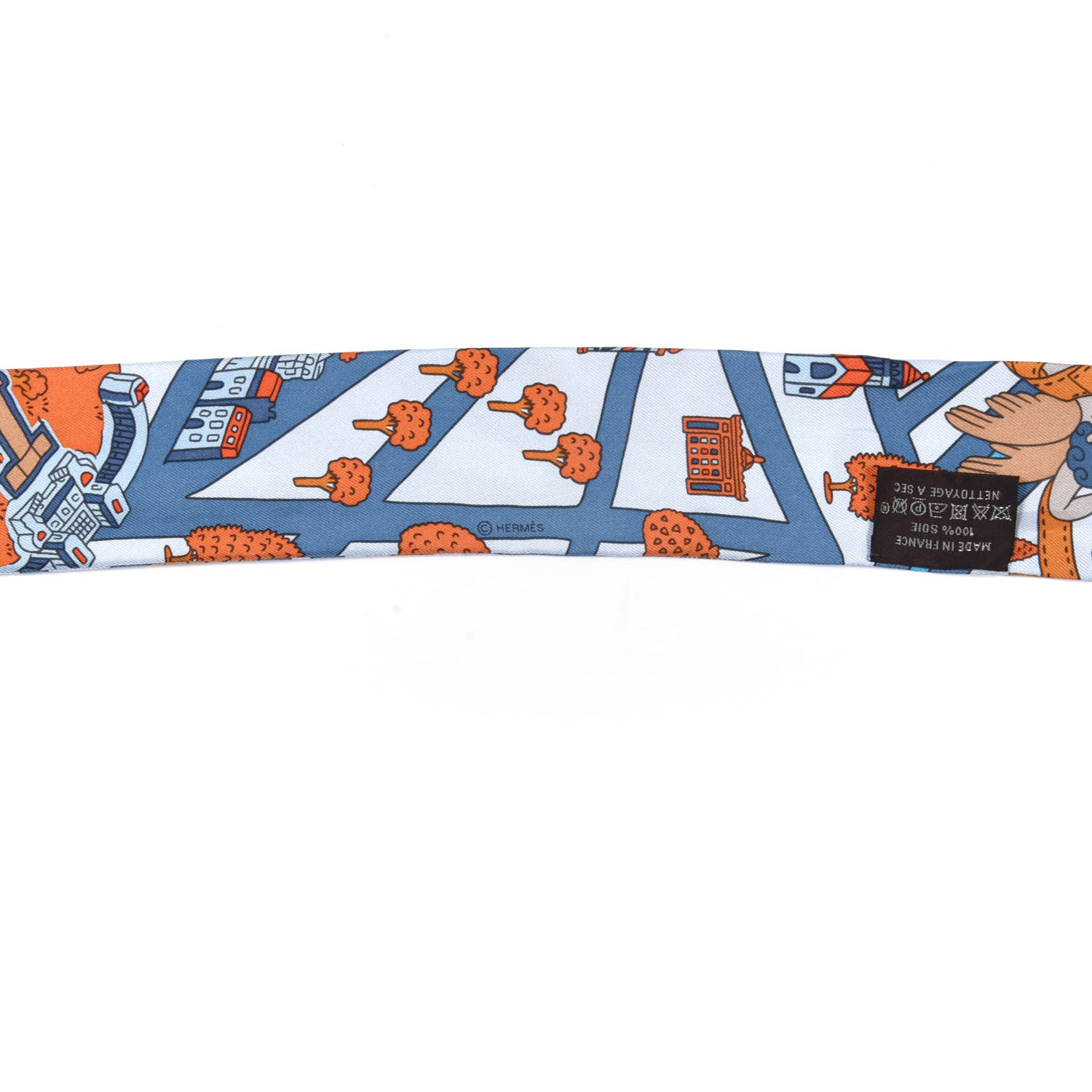 Hermes Silk Les Nouveaux Amoureux de Paris Twilly Ciel Blue Jean Orange 3 of 6