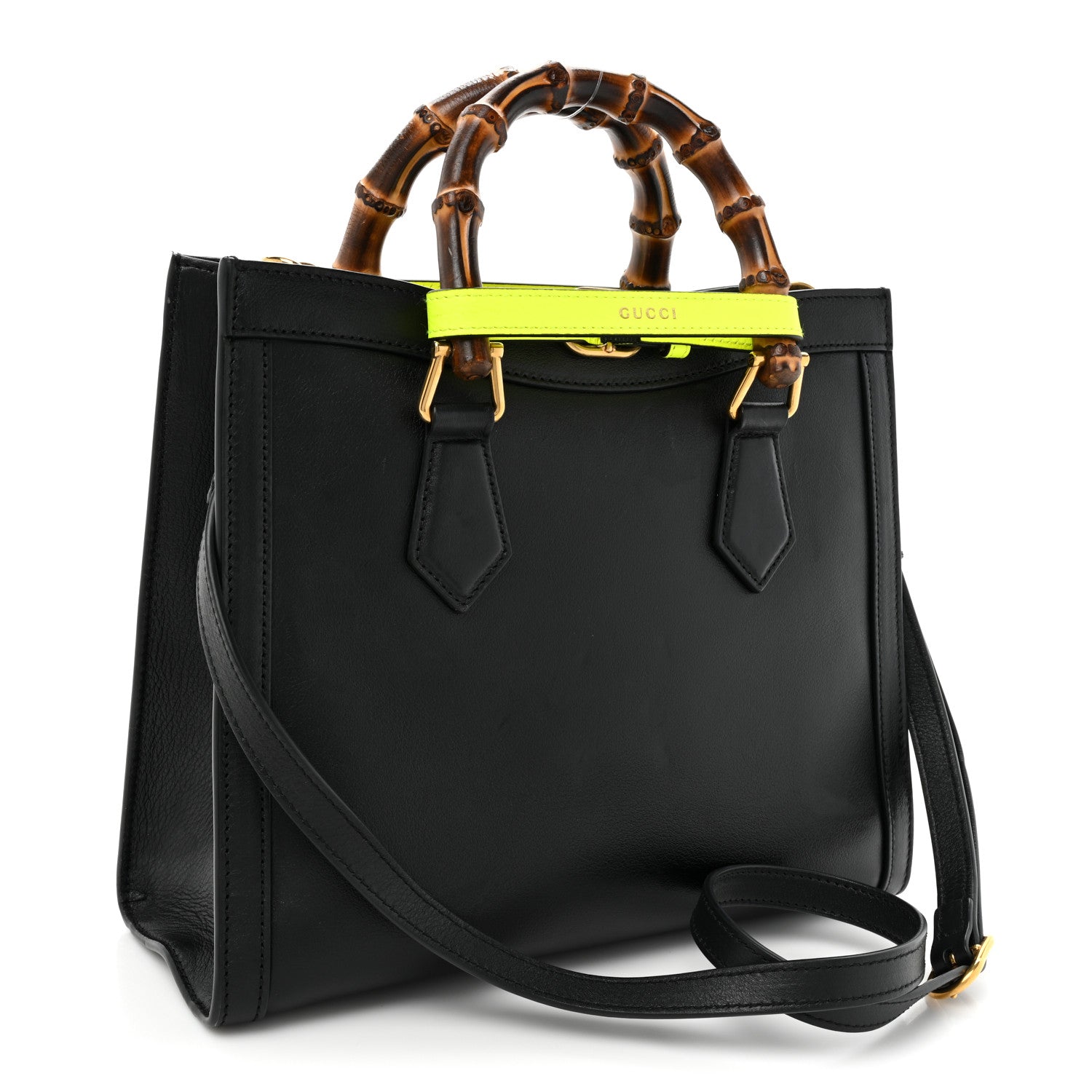 Gucci Calfskin Small Diana Tote Bag Black Yellow Fluo 3 of 19