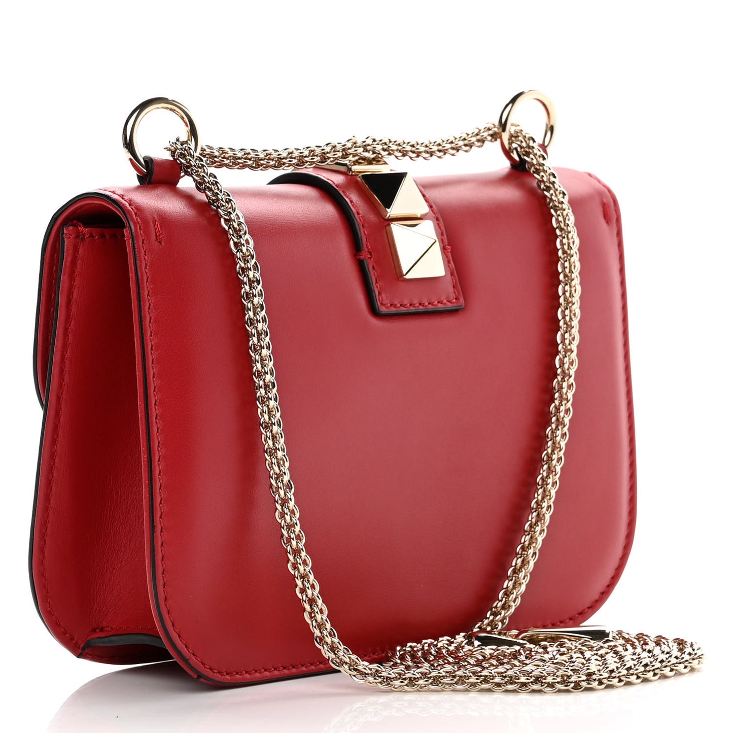 Vitello Small Glam Lock Rockstud Flap Red