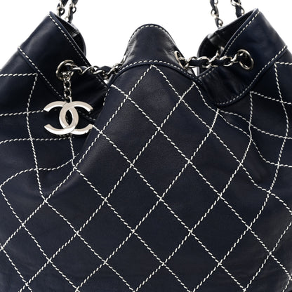 Chanel Lambskin Contrast Stitch Large Drawstring Tote Navy 8 of 12
