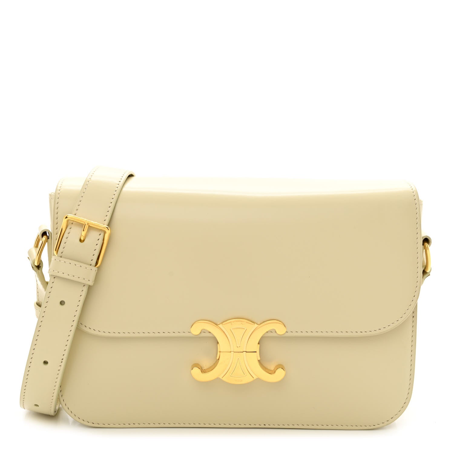 Celine Shiny Calfskin Medium Triomphe Limestone 1 of 12