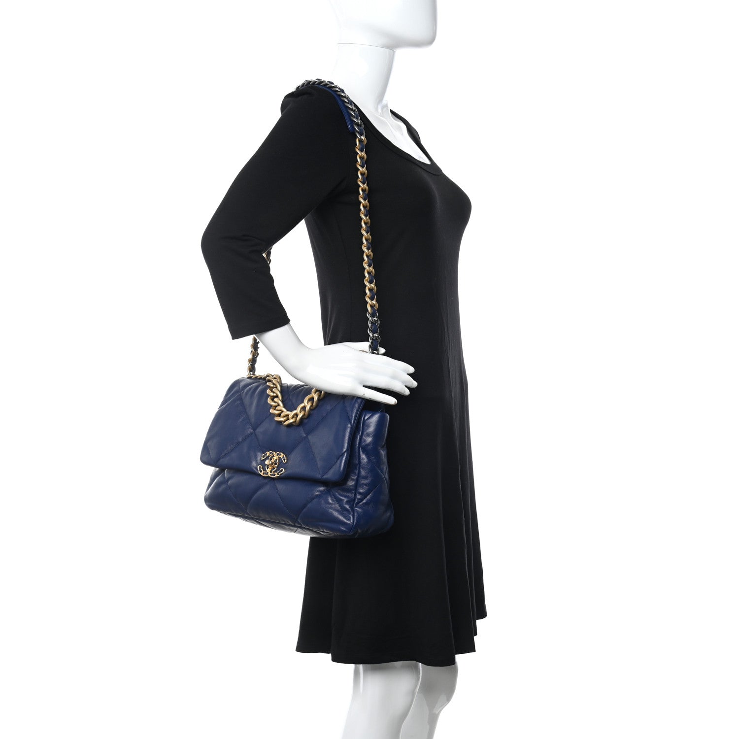 Chanel Goatskin Quilted Large Chanel 19 Flap Dark Blue 2 of 11