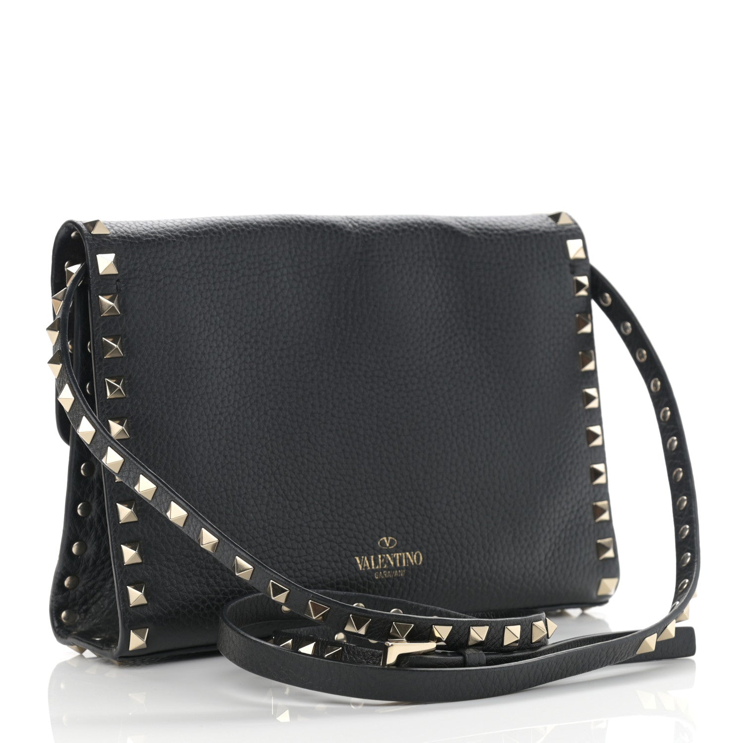 Valentino Garavani Pebbled Calfskin Medium Rockstud Flip Lock Crossbody Bag Black 3 of 10