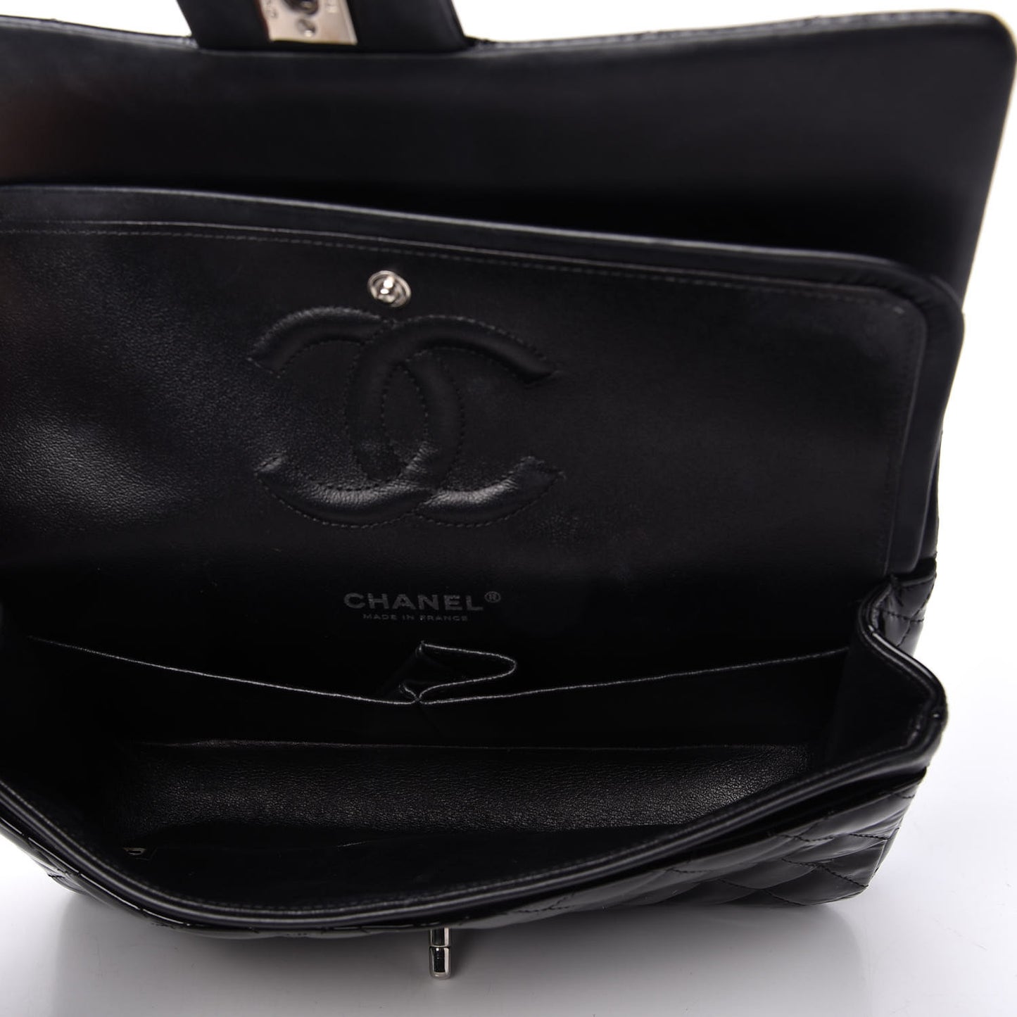 Patent Quilted Medium Double Flap Black