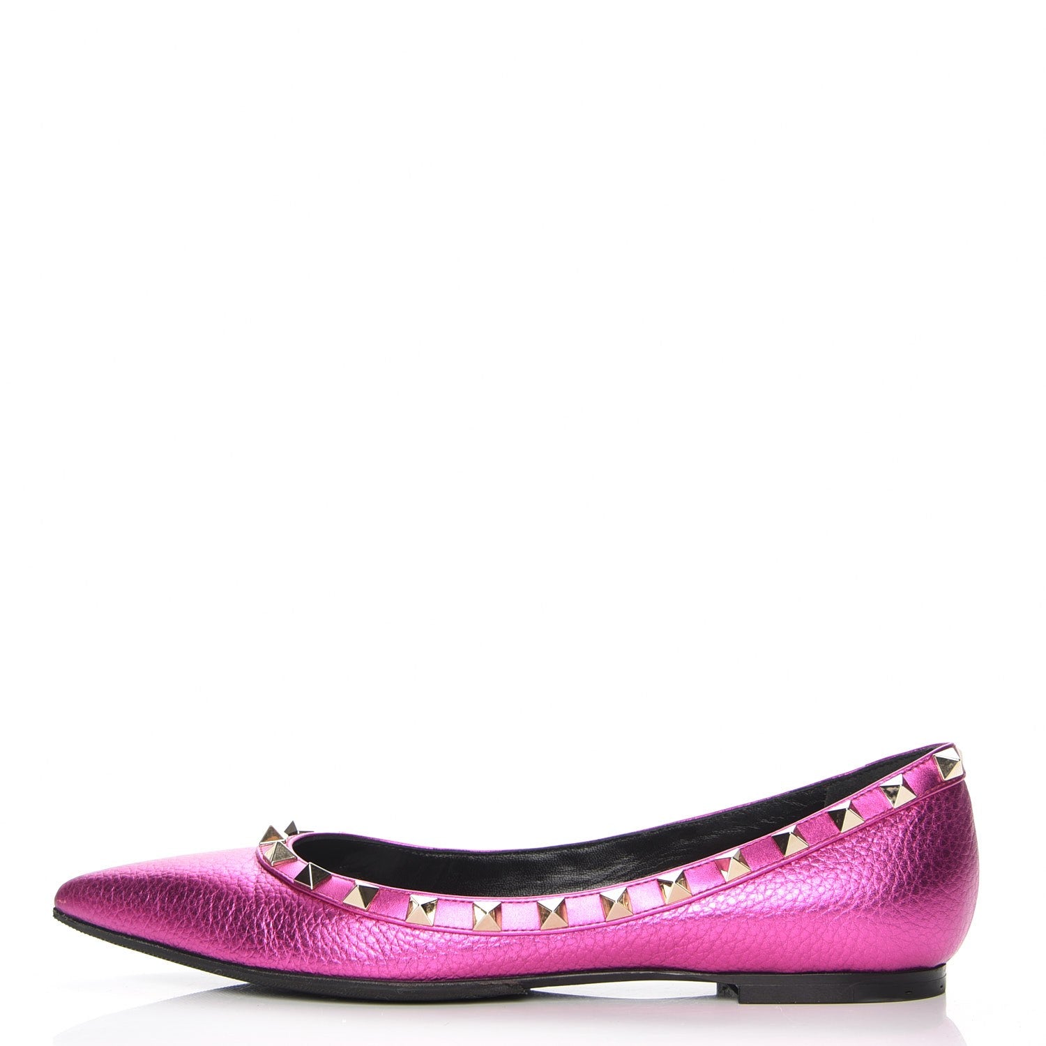Valentino Garavani Metallic Pebbled Calfskin Rockstud Ballerina Flats 35.5 Peony 1 of 9