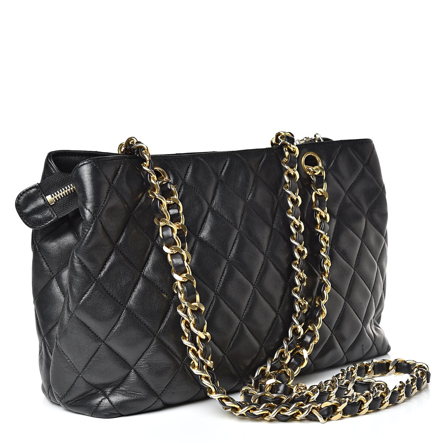 Lambskin Quilted Shopping Tote Black