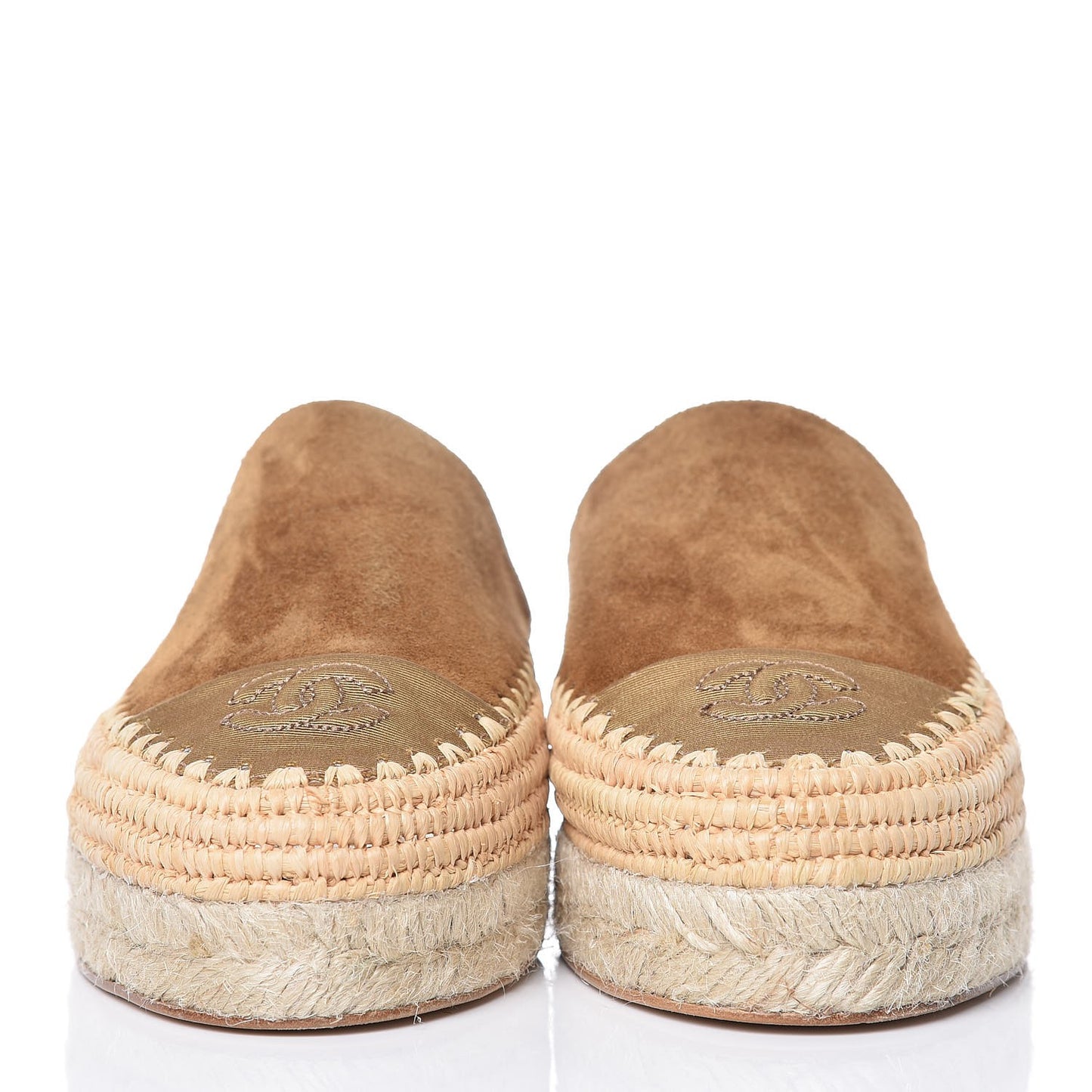 Suede Grosgrain CC Espadrille Mules 35 Dark Beige