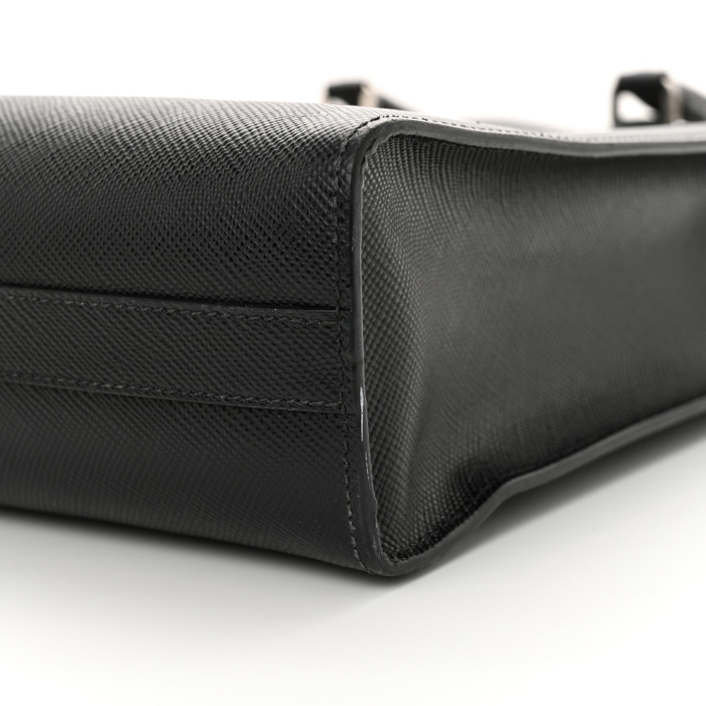 Saffiano Cuir Triangle Logo Embossed Vertical Tote Black