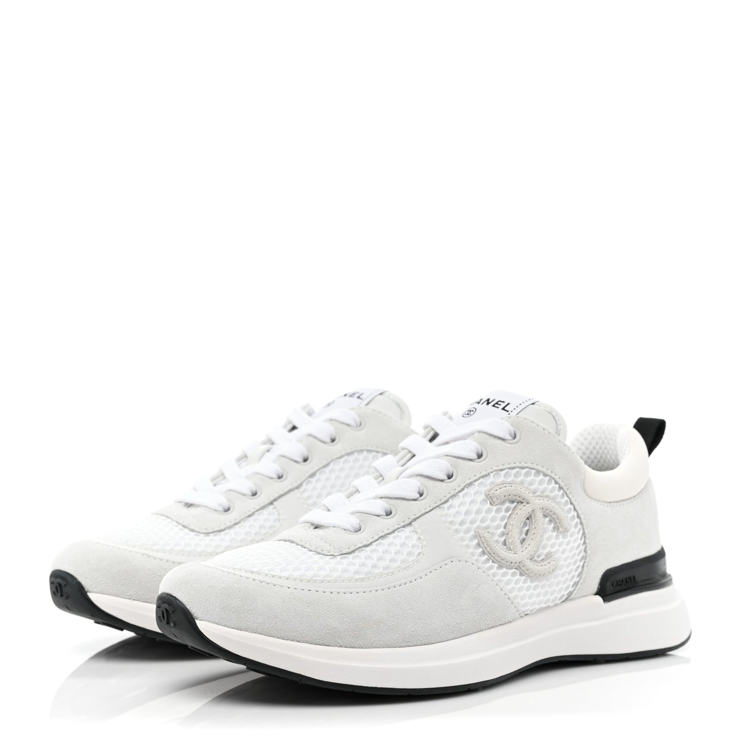 Calfskin Mesh Lycra Suede Womens Logo Sneakers 39 White