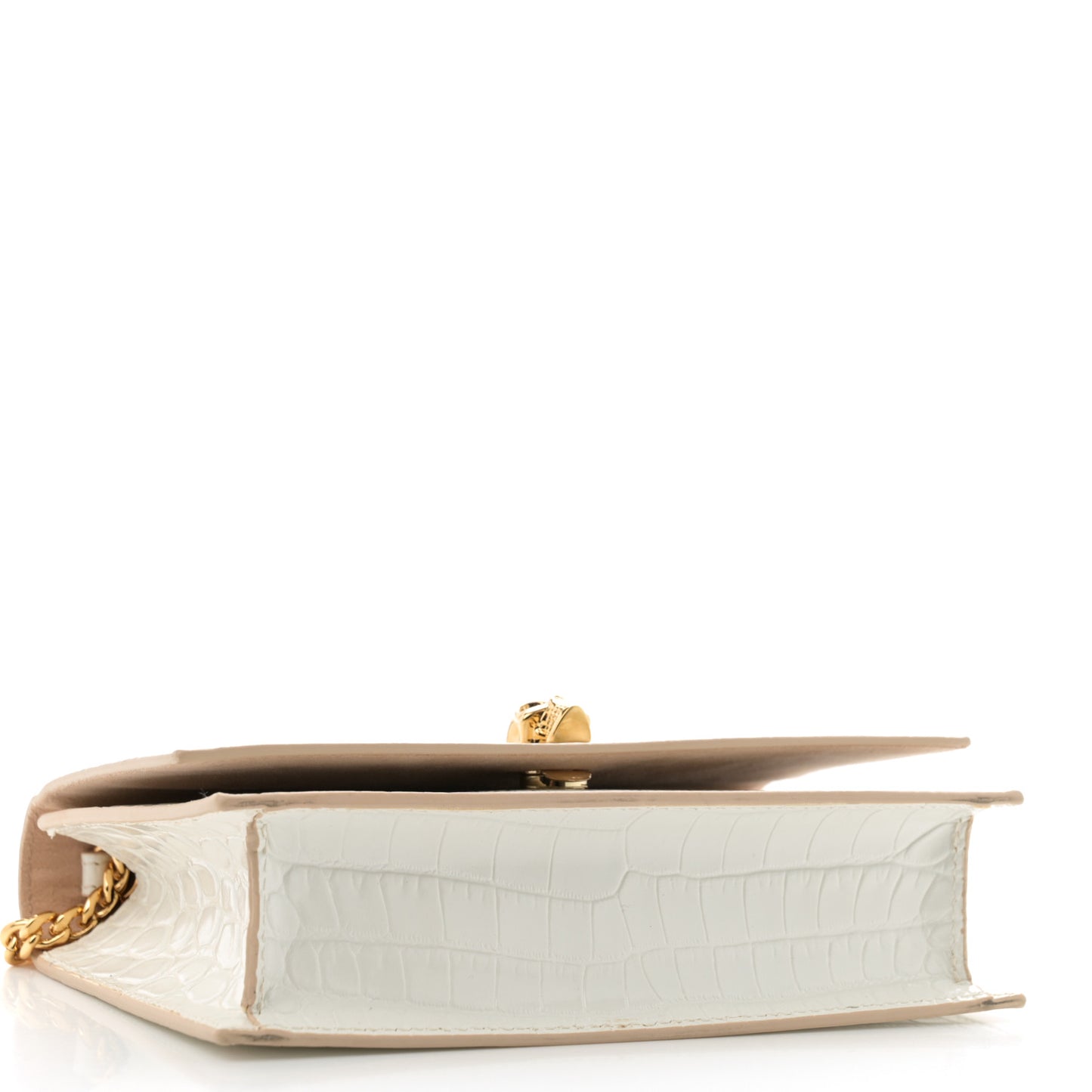 Calfskin Crocodile Embossed Skull Mini Crossbody Bag White